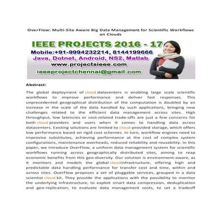 Over flow multi site aware big data management for scientific workflows on cl...