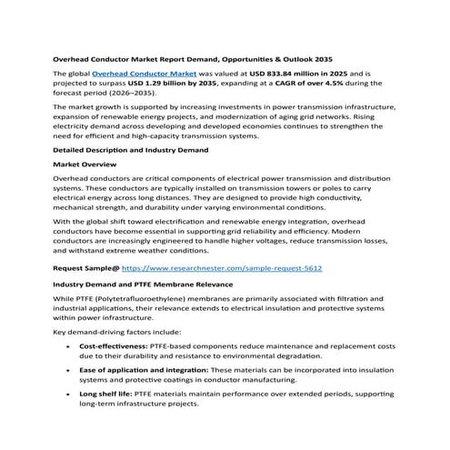 Overhead Conductor Market Report Demand, Opportunities & Outlook 2035 | PDF