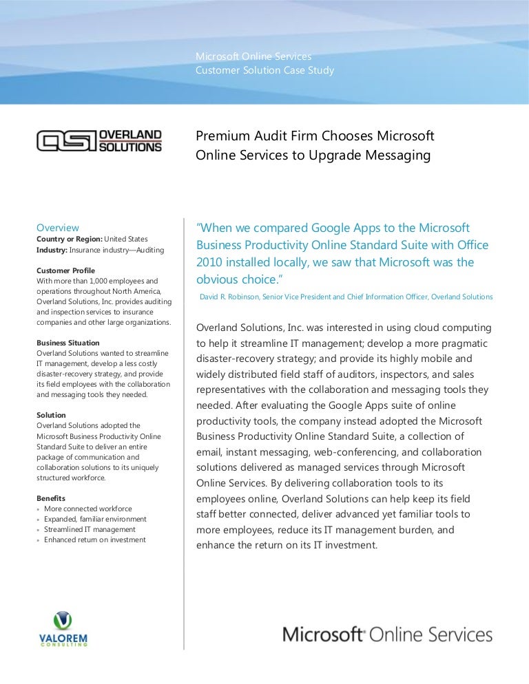 Overland Solutions, Premium Audit Firm Chooses Microsoft 