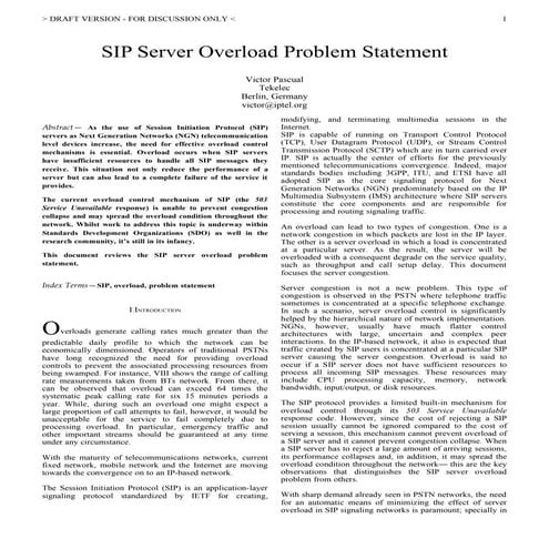 SIP Overload Control Problem Statement
