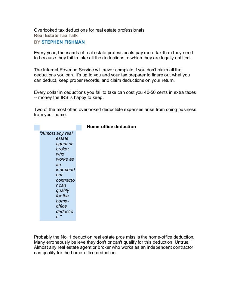Tax deductions for realtors 2014