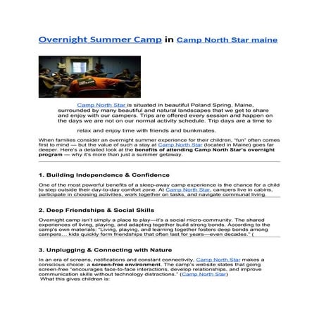 Overnight Summer Camp.docxOvernight Summer Camp in Camp North Star ...