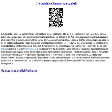 Overpopulation Summary And Analysis