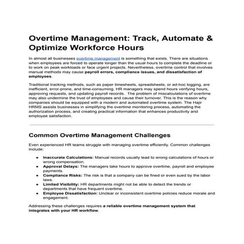 Overtime Management Software | Automate with Hajir HRMS | PDF