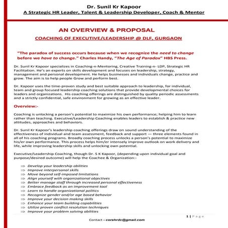 Overview and proposal on Coaching