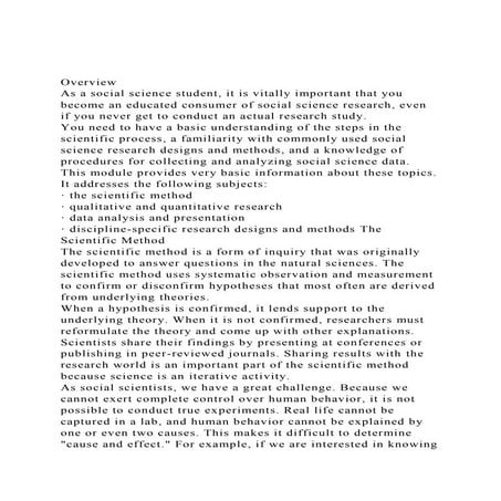 OverviewAs a social science student, it is vitally important t.docx