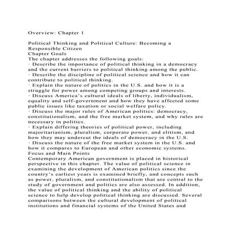 Overview Chapter 1Political Thinking and Political Culture B.docx