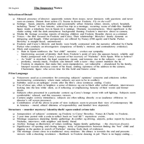 The Imposter: Overview notes | DOCX