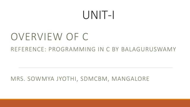 Overview of C Mrs Sowmya Jyothi