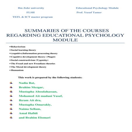 Overview of ed.psych  courses.