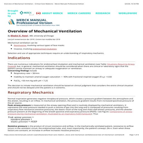 Overview of Mechanical Ventilation - Critical Care Medicine - Merck ...