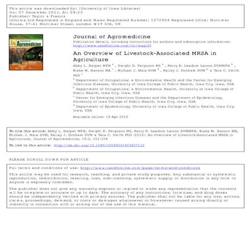 An overview of livestock-associated MRSA in agriculture