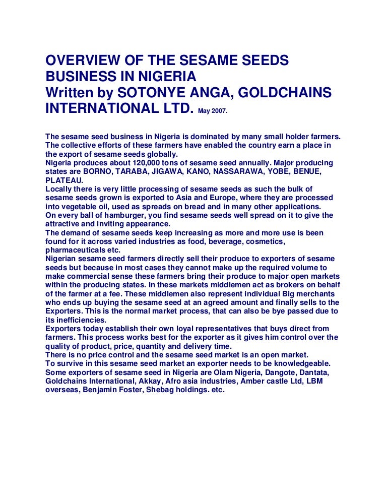 Overview of sesame business in nigeria