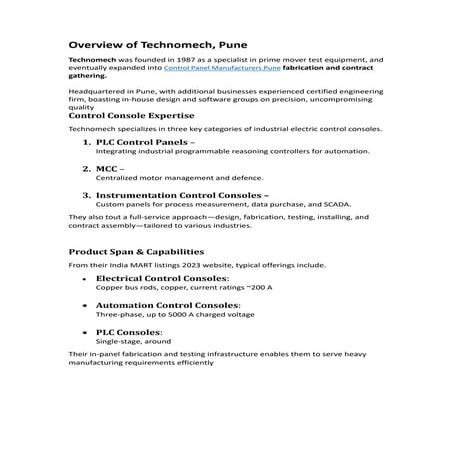 Overview of Technomech, Control Manufactures in Pune | PDF
