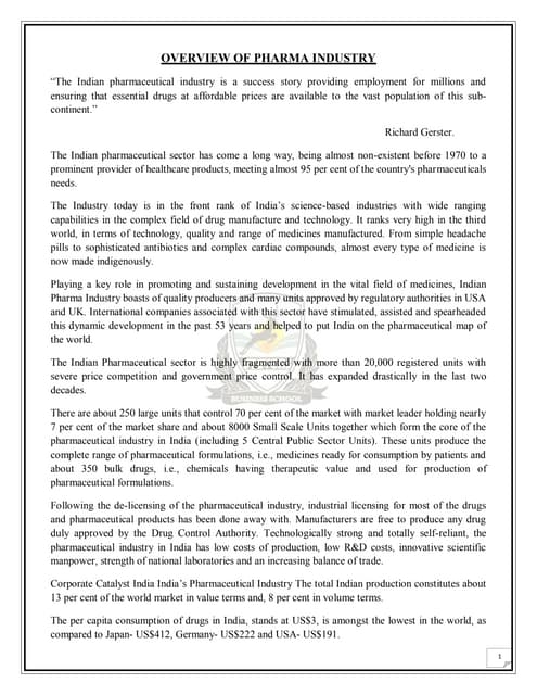 Overview of the Pharma industry