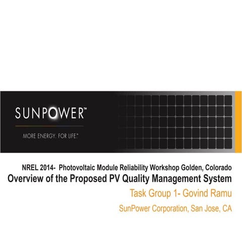 Overview of the proposed Photovoltaic Solar Quality Management System standard