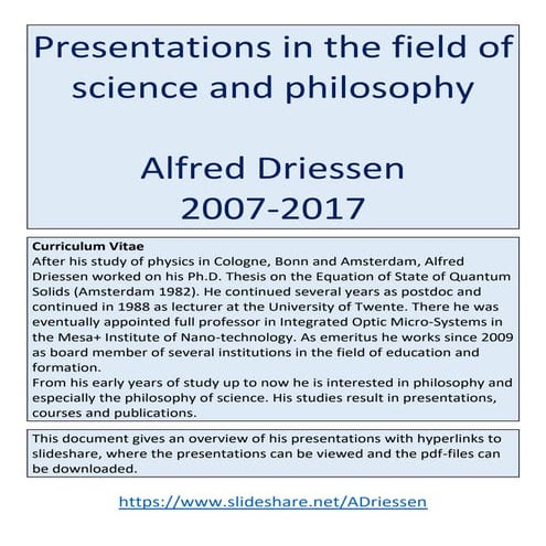 Overview of Presentations in the Field of Philosophy and Science