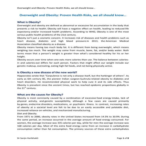 Overweight And Obesity : Proven Health Risks, We All Should Know