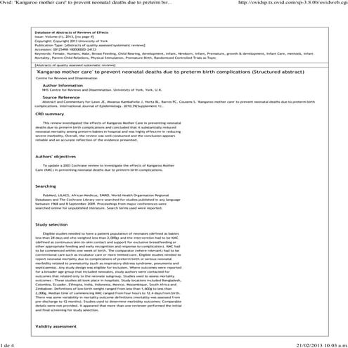 Ovid  'kangaroo mother care' to prevent neonatal deaths due to preterm birth ...