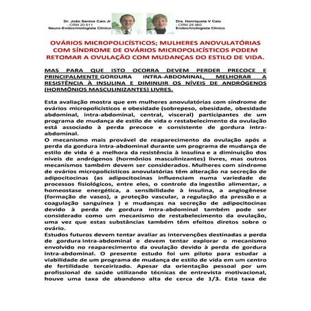 OVÁRIOS MICROPOLICÍSTICOS; MULHERES ANOVULATÓRIAS COM SÍNDROME DE OVÁRIOS MIC...