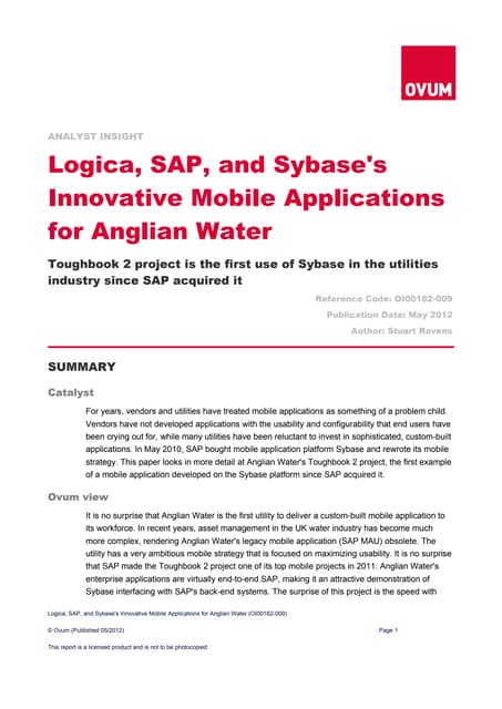 Logica, SAP, and Sybase's Innovative Mobile Applications for Anglian Water  