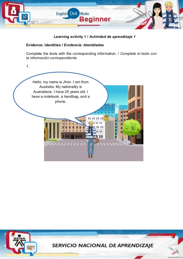Evidence identities sena 2016 - ENGLISH DOT WORKS BEGINNER