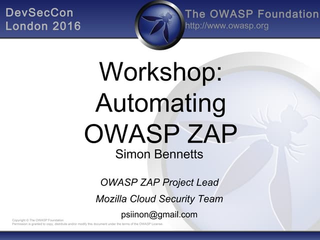 Automating OWASP ZAP - DevCSecCon talk 