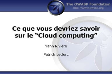 OWASP Quebec ce que vous devriez savoir sur le Cloud Computing