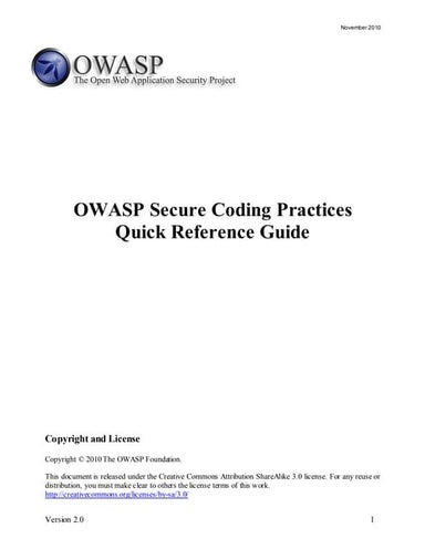 OWASP Secure Coding Practices - Quick Reference Guide