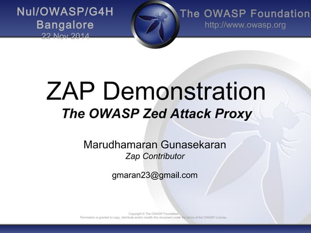 OWASP Zed Attack Proxy Demonstration - OWASP Bangalore Nov 22 2014