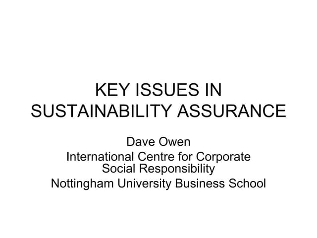 GRI Conference - 27 May - Owen - Assurance Of Sustainability Reporting