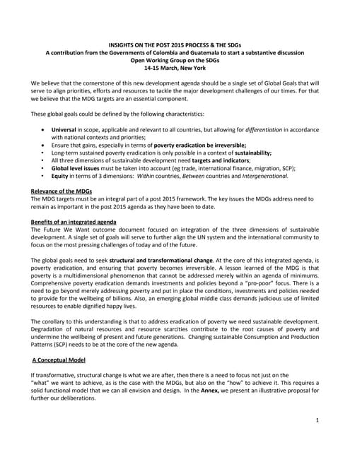 INSIGHTS ON THE POST 2015 PROCESS & THE SDGs