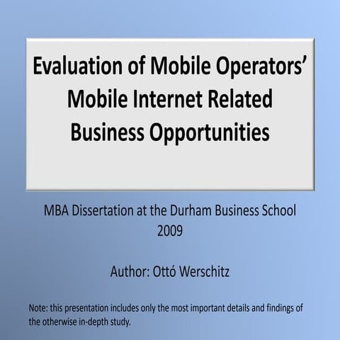 Ottó Werschitz, MBA Dissertation: Evaluation of Mobile Internet Business Models