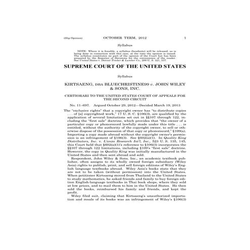 Owners Rights: Supreme Court Case, Buyers Have Right to Resell