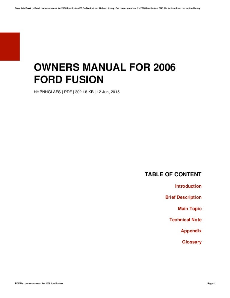 Owners manualfor2006fordfusion