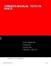 Owners Manual Toyota Hiace