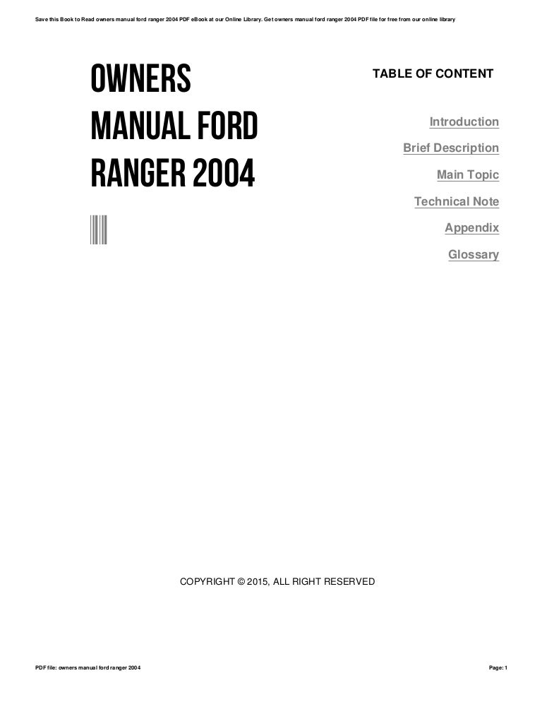 Owners manual ford ranger 2004