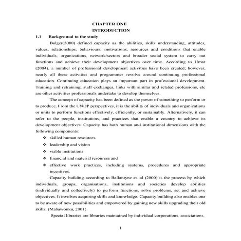 CAPACITY BUILDING OF LIBRARY STAFF OF SELECTED SPECIAL LIBRARIES IN OYO-STATE...