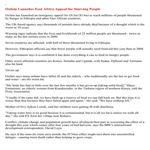 Oxfam Launches East Africa Appeal for Starving People  