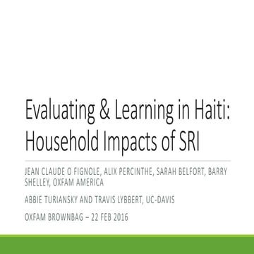 Evaluating and Learning in Haiti: Household Impacts of SRI