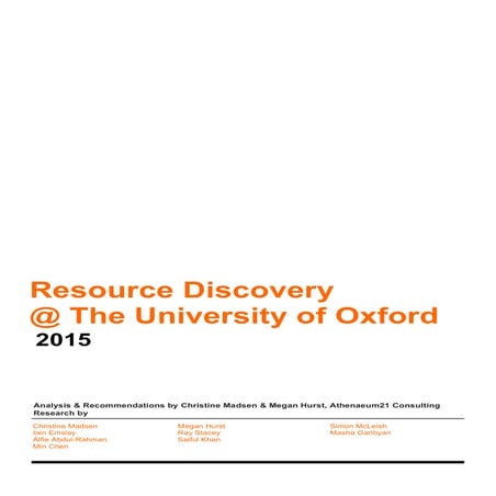 The Future of Finding: Resource Discovery @ The University of Oxford