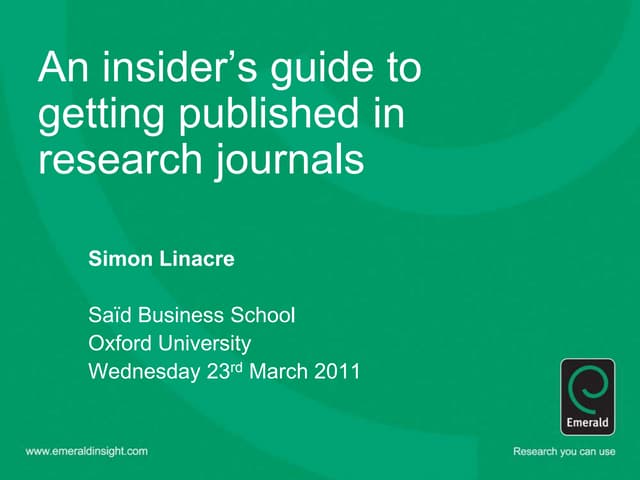 Simon Linacre, Emerald: An insider's guide to getting published in research journals