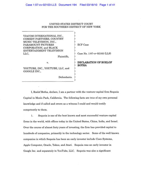 Sequoia's Investment Memo on YouTube by Roelof Botha