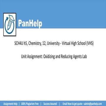 Oxidizing and Reducing Agents Lab Assignment - Virtual High School (VHS) - ­ ...
