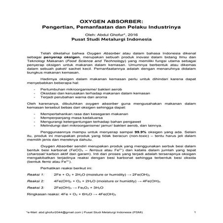 Oxygen absorber penjelasan, pemanfaatan dan pelaku industrinya di ...