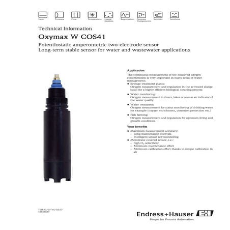 Oxymax cos41 endress+hauser datasheet-measurement of the dissolved oxygen