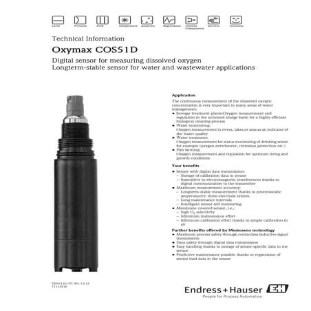 Oxymax cos51 d endress+hauser datasheet-measurement of the dissolved oxygen