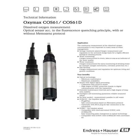 Oxymax cos61 d endress+hauser datasheet-dissolved oxygen measurement