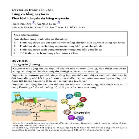 OXYTOCIN TRONG SẢN KHOA - TĂNG CO BẰNG OXYTOCIN - KHỞI PHÁT CHUYỂN DẠ BẰNG OX...