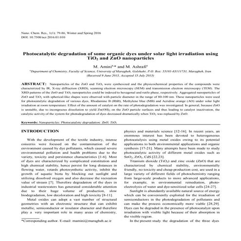 Photocatalytic degradation of some organic dyes under solar light irradiation...